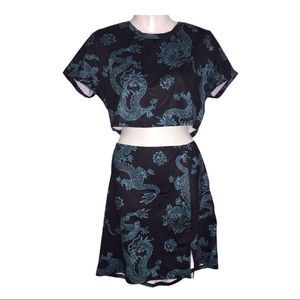 Dragon Print Tee & Side Split Skirt
